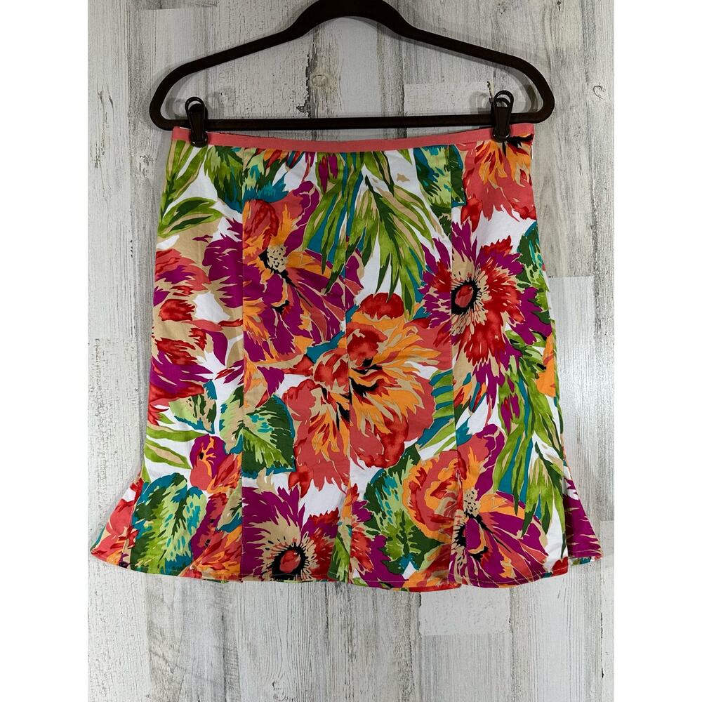 Bandolino Womens Godet Skirt‎ Sz 10 (31x19) Hawaiian Floral Tropical Pleated Hem